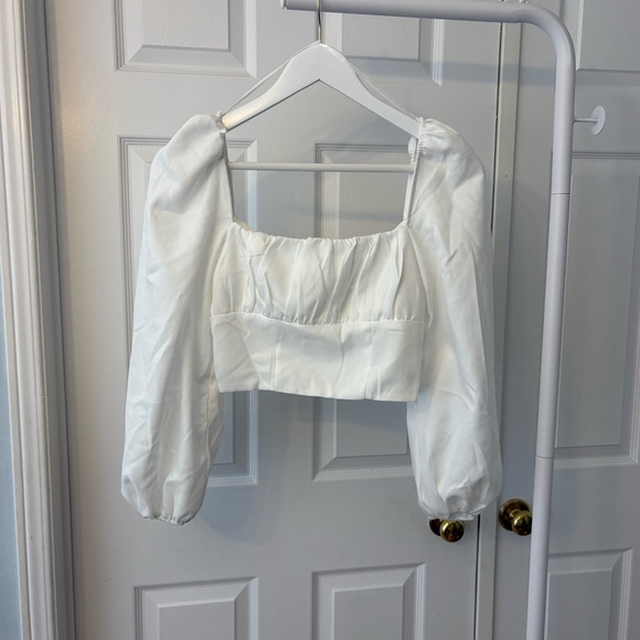 Princess Polly Ariah White Puff Long Sleeve Crop Top Size 2 - Picture 13 of 16